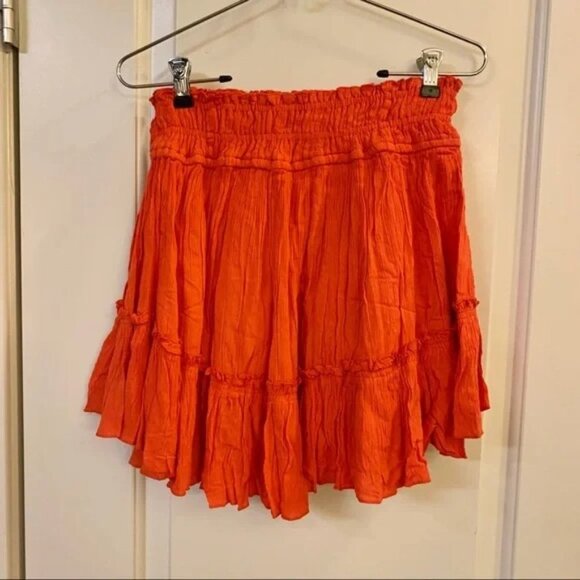 Free People Orange Red Hooked on You Halter Top Skirt Co-ord 2-Piece Set - Picture 8 of 12